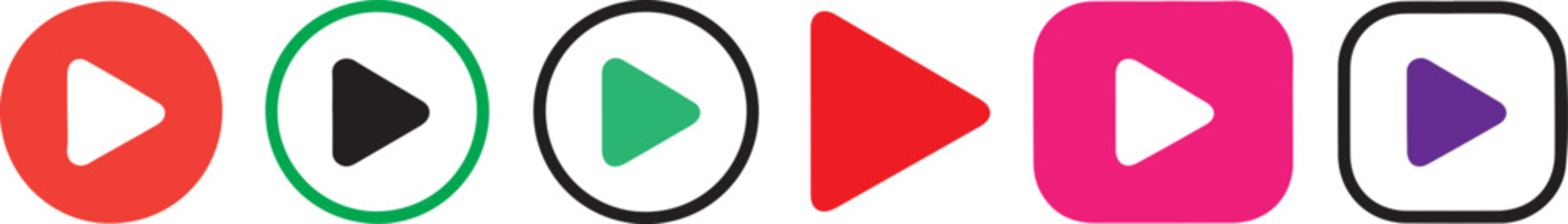 Play button icons in various colors and shapes for media playback  modern design elements