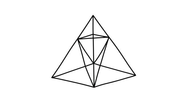 Geometric line drawing of a complex nested pyramid or tetrahedron structure showing multiple internal triangular faces.