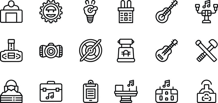 Line art icon set music production business and technology concepts