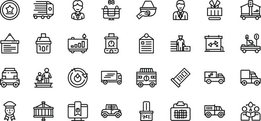 Fototapeta premium Logistics and delivery icons set linear style