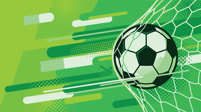 Soccer Ball In Goal Net With Green Abstract Background football