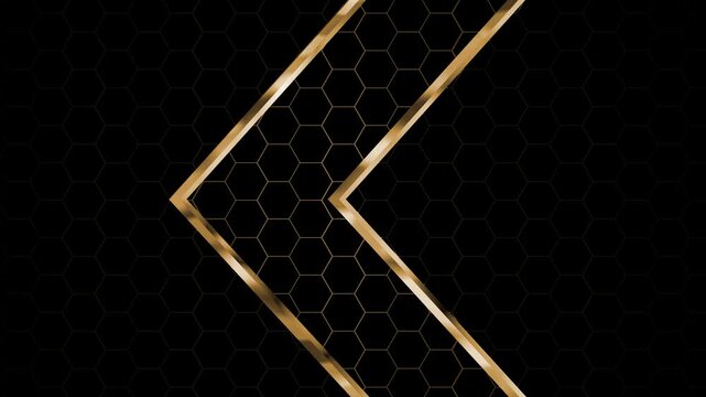 Dark tech background with metallic chevron arrows hexagonal grid animation