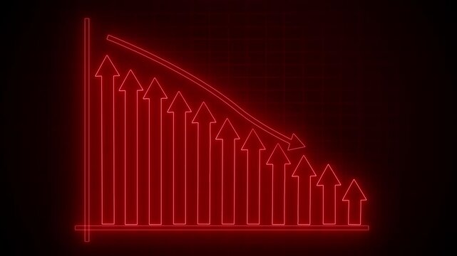 Neon-style glowing line graph background showing descending upward arrows animation