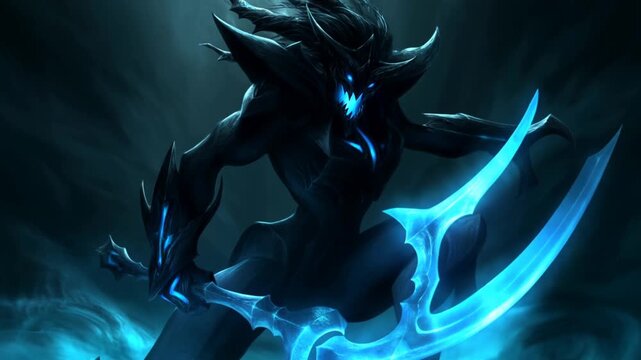 Futuristic warrior wielding glowing sword in dynamic action sequence