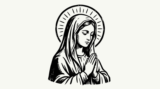 Virgin Mary praying with hands together.