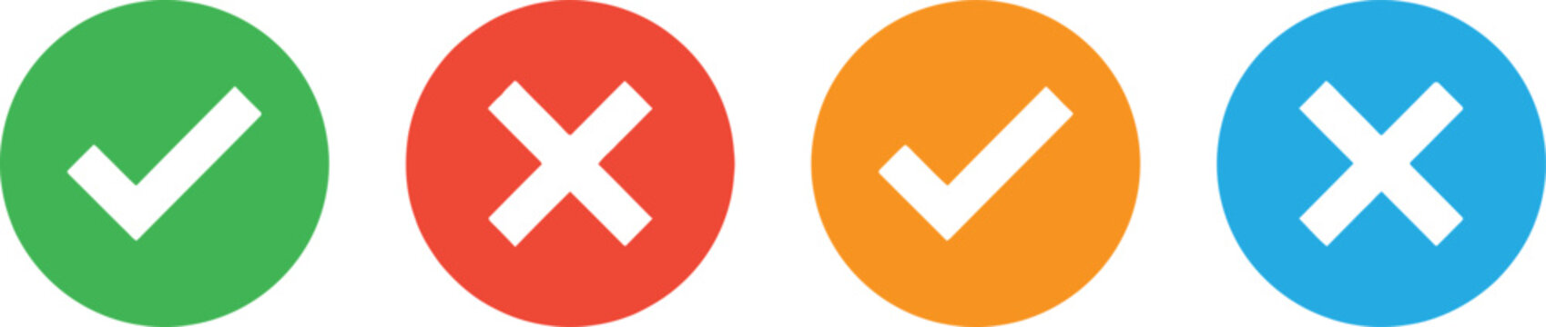 Check mark and cross mark icons in colorful circles for business evaluation or survey feedback