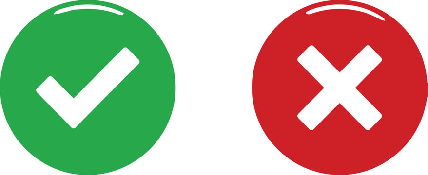 Green check mark and red cross sign icons for true or false choice