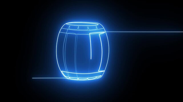 Glowing neon blue barrel outline on black background