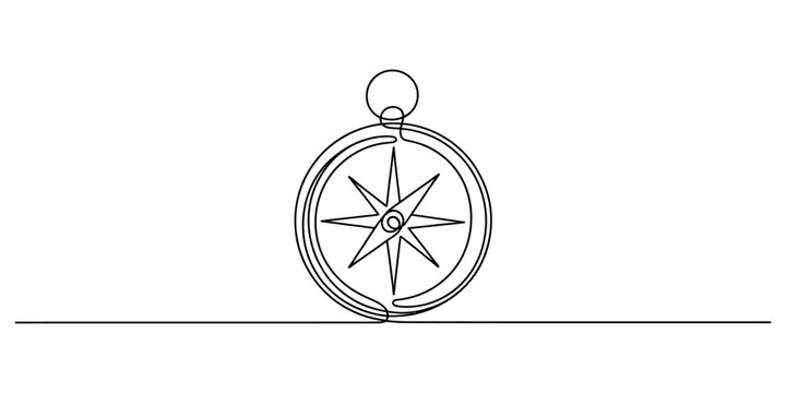 Continuous line drawing of a navigation compass