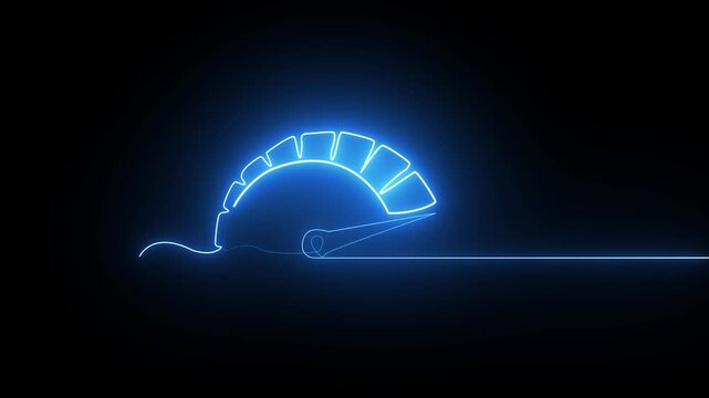 Neon blue speedometer glowing gauge on black background