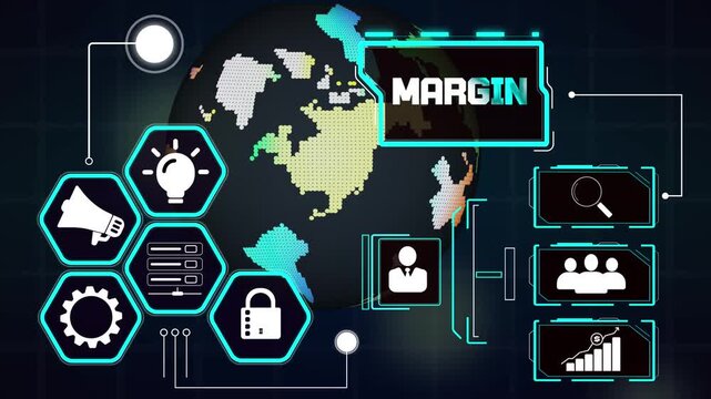 Margin optimization console highlighting profitability metrics, abstract worldwide data grid background for modern finance