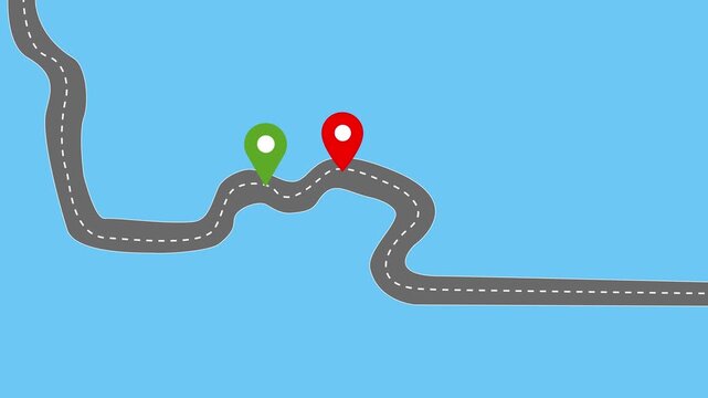 Curvy road wit location pins animation