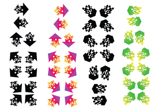 Glitch Pixel Arrow Vector Set &ndash; Digital Data Distortion Arrows, Tech Directional Icons, Futuristic Navigation Elements