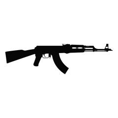 Fototapeta premium Assault rifle silhouette stands out in black against a clean white background as a stark graphic symbol of military equipment.