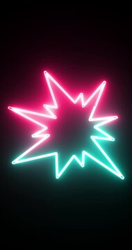 Neon Starburst Vertical Animation for Reels Shorts Stories, Glowing Pink and Cyan Burst Frame, Comic Promotion Label, Futuristic Pop Art Motion Graphics Background in 4K