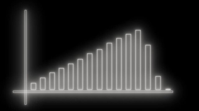 Neon-style glowing bar chart ascending then descending bars animation