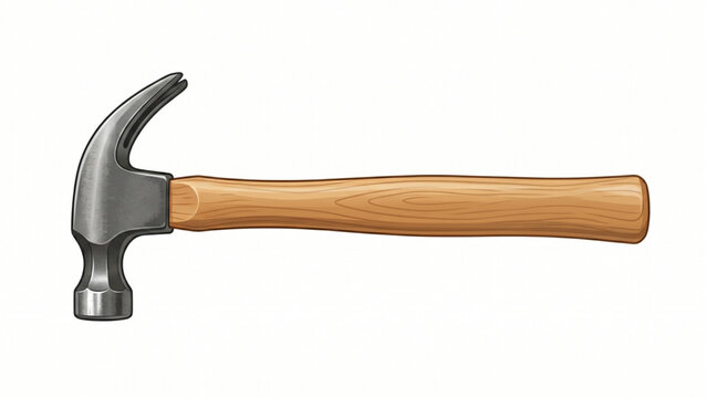 Classic claw hammer with wooden handle vector illustration traditional hand tool isolated on white background