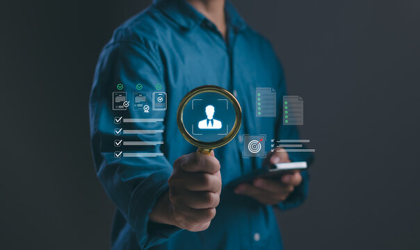 Talent acquisition and recruitment concept with candidate screening, employee selection, human resources management, hiring process, workforce planning and professional recruitment strategy