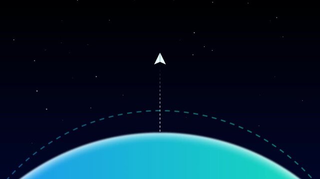 Arrow travelling out from earth in to stars and space motion animation graphics in a outer space background