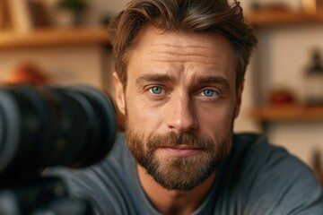Obraz premium Intense blue eyes meet the viewer's gaze