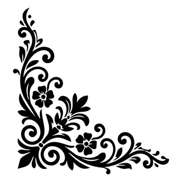 Floral Corner Ornament Black Silhouette