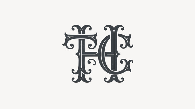 Ornate vintage monogram letters H and C calligraphic logo.