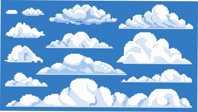 Collection Of White Pixelated Clouds Against A Blue Background cloudscape