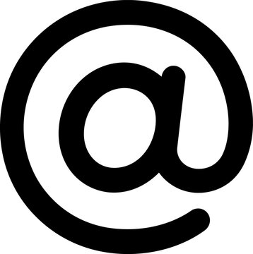 At sign email symbol black silhouette icon isolated on white background. Minimal internet and contact illustration for mail, username, web address, logo, sticker, and design.