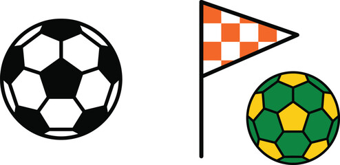 Soccer Ball and Corner Flag Sports Icons Set with Football Tournament and Match Equipment Illustration © LubanaAkter