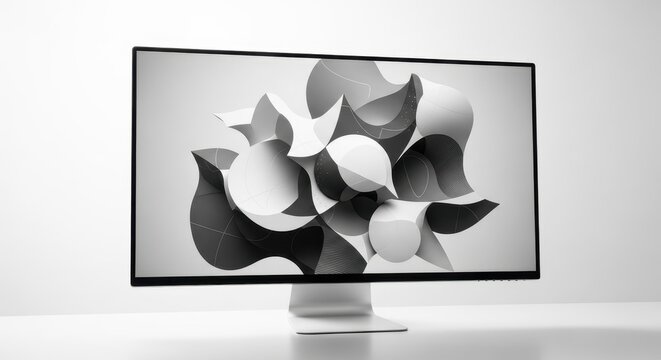 Modern computer monitor with abstract art on screen