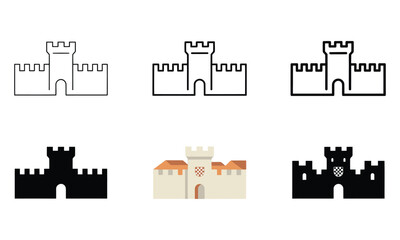 Fototapeta premium Collection of castle in various styles and colors representing historical architecture and security