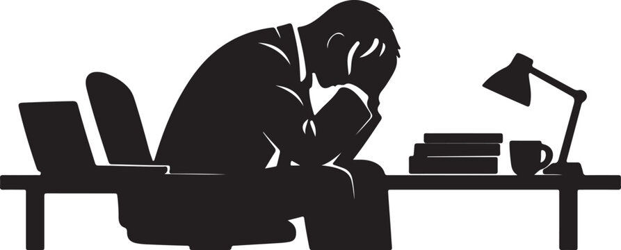 Tired businessman resting head on office desk
