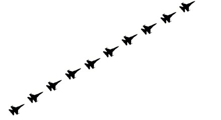Obraz premium Silhouette of military jets flying in formation