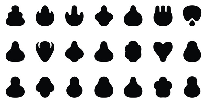 Set of abstract rounded blob shapes and liquid organic forms for modern graphic design elements
