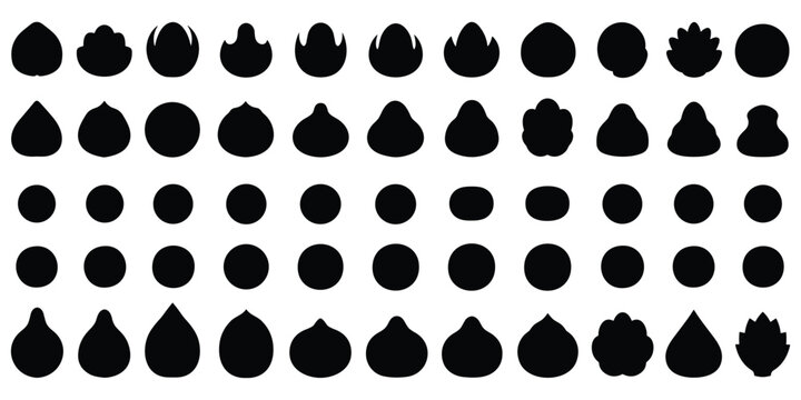 Large collection of abstract organic shapes for creative design elements isolated on transparent grid
