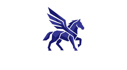 Obraz premium Stylized blue pegasus winged horse logo in geometric style.