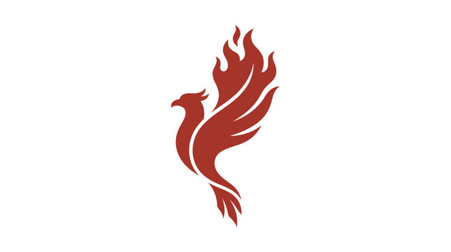 Red stylized phoenix bird rising silhouette logo.