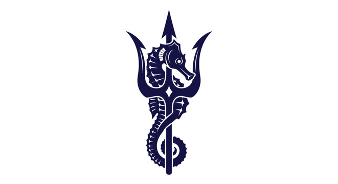 Seahorse integrated with a trident spear logo icon.