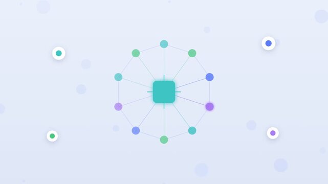 Flat design abstract neural network pulsing around a central data node
