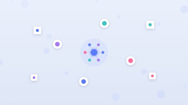 Flat design connected AI brain orbiting with cloud code database icons