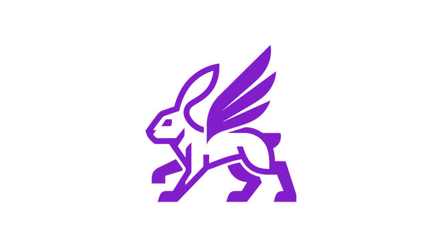 Stylized purple winged rabbit jackalope mascot on white background.