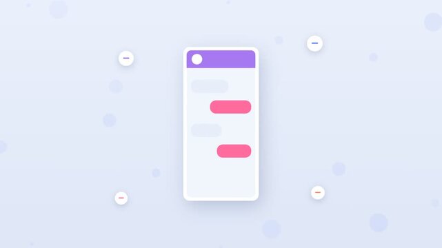 Flat design chatbot answering questions with animated icon bubbles