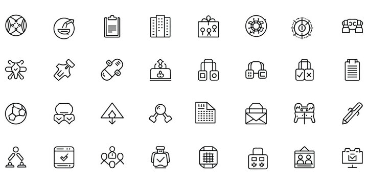 Set of 36 outline icons for business, finance, and marketing on transparent background