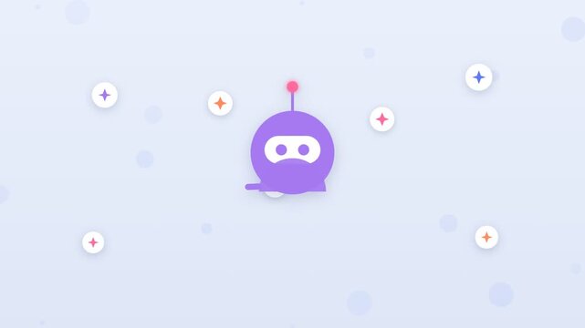 Flat design robot assistant connected to cloud AI brain by lines