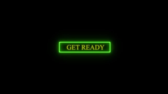 Get ready and start text on tv background. . Glowing Neon Lights concept . with luminous effect get ready, template, words, stamp, sale .Futuristic Neon glowing neon sold out text 4k animation 
