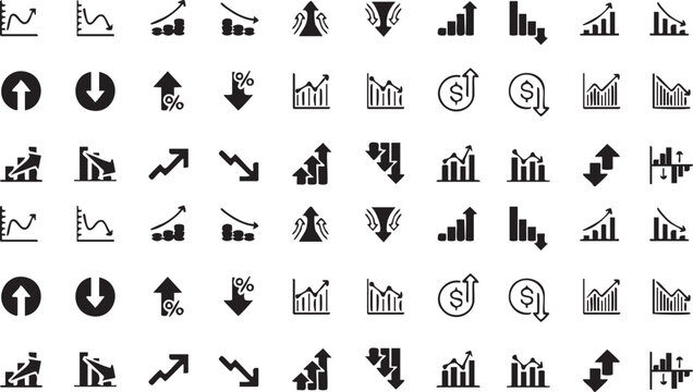 Collection of black business and finance icons