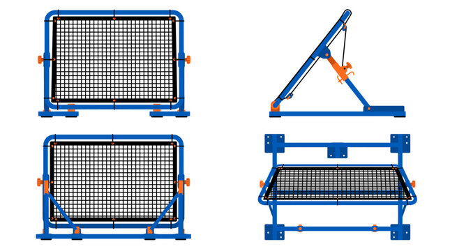 Basketball rebounder training sports equipment with front side rear and top views vector illustration