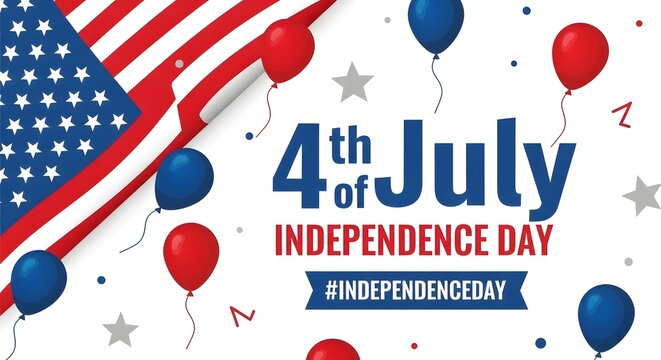 Fourth of july independence day banner with balloons and american flag