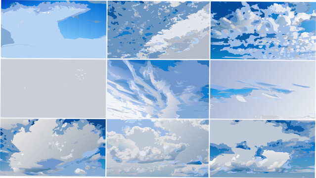 Blue skies and cloud formations a collection of nine photographic images in a grid layout