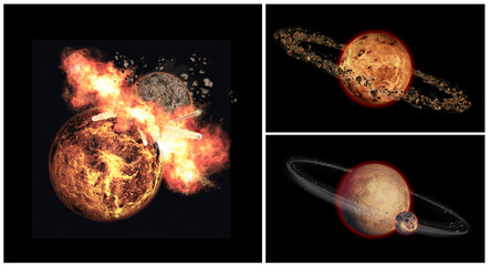 the formation of the moon after the collision between the earth and theia in illustration 3d © Dayan